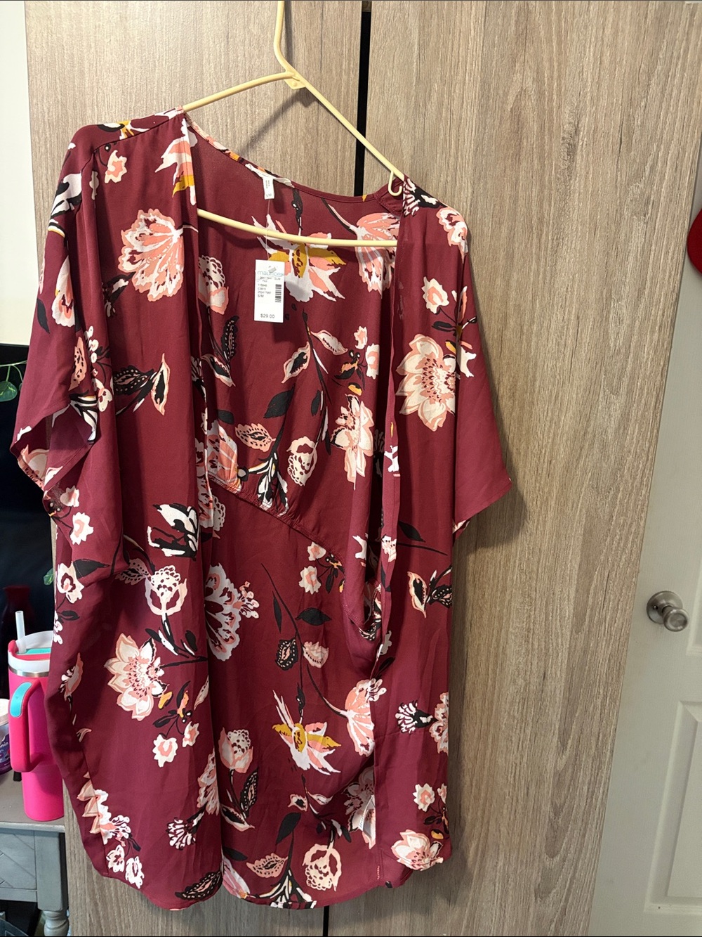 Maurices Burgundy Floral V-Neck Tunic